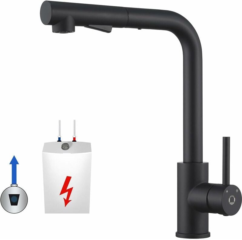 Niederdruck Armatur Küche Schwarz Cecipa Wasserhahn Küche Ausziehbar 3 Anschlüsse, Küchenarmatur Niederdruck mit Brause,...