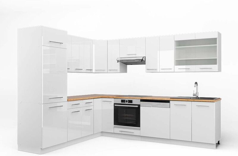 Vicco - Eckküche Fame-Line, Weiß Hochglanz/Weiß, 227 x 287 cm , ap Eiche