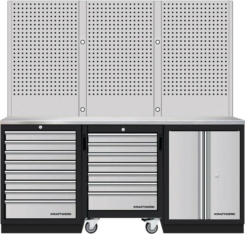 Kraftwerk - mobilio 3er Kompakt-Kombi mit Lochwand, Edelstahl 430