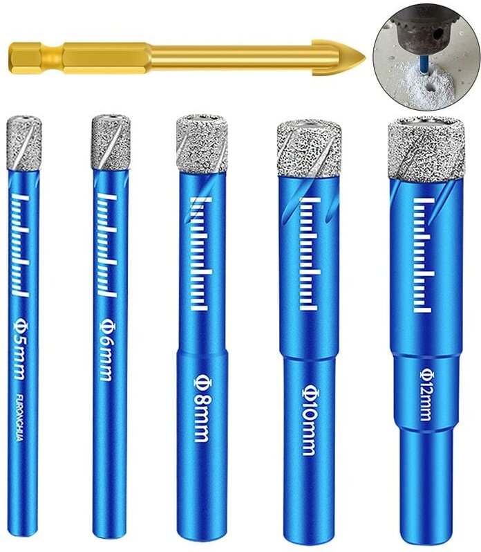 Petites Ecrevisses - 6 Stück Fliesenbohrer Set für Harte Fliesen 5/6/8/10/12mm Sechskant-Schaft Diamant Bohrer Set für K...