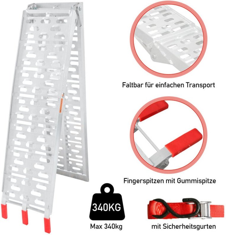 Thumbnail - Wolketon - swanew Auffahrrampe Auffahrschiene Klappbar max. 340kg alu Verladerampe