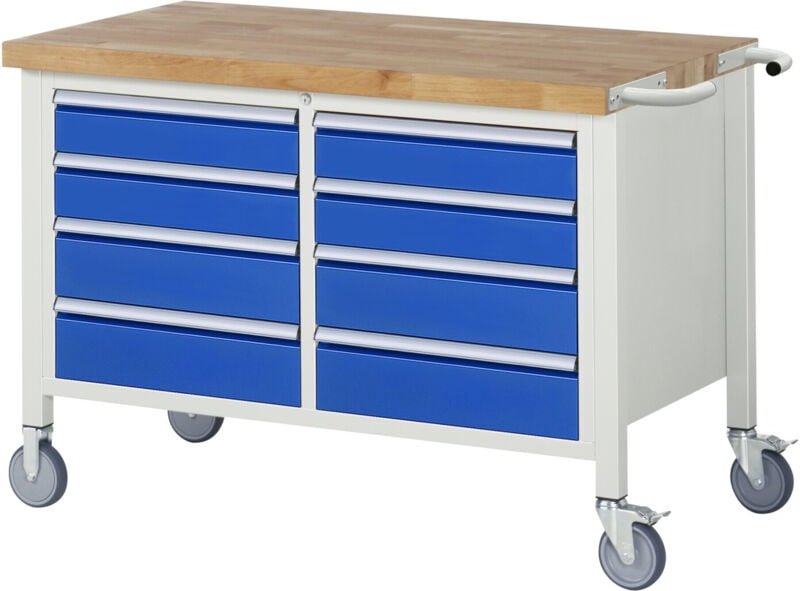 Fahrbare Werkbank 8477, B1250xT700xH880mm, 8x Schublade-TA - RAU