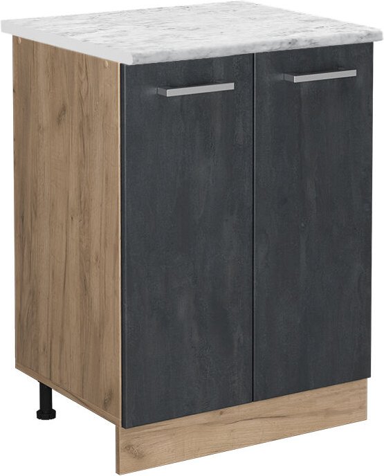 Vicco - Stehender Küchenschrank R-Line, Schwarz Beton, 60 cm ap Marmor