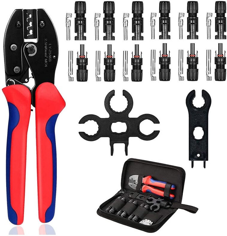 Thumbnail - Kit de pince à sertir solaire pour panneau solaire 2,5/4,0/6,0 mm², câble pv, outils de sertissage + 6 connecteurs de câ...