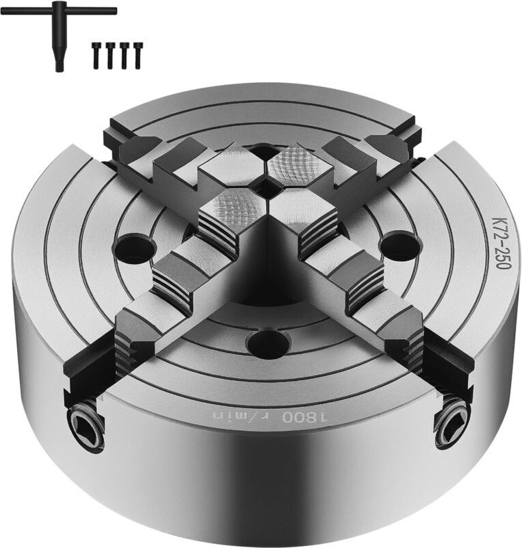 Thumbnail - Mophorn - 4-Backen-Drehfutter, 250 mm, selbstzentrierend, Spannbereich 15-250 mm, inklusive T-Schlüssel und Befestigungs...