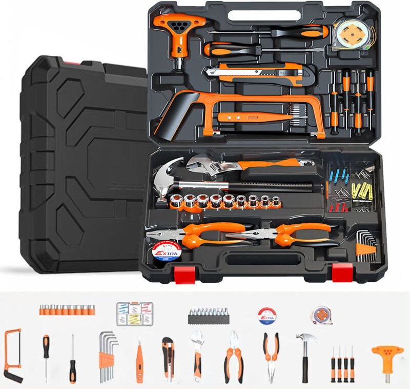 Steckschlüsselsatz, SDLOGAL Werkzeugkoffer 108-teilig, Heimwerkerkoffer, mit Schraubensatz in Box, mit Kunststoff-Werkze...