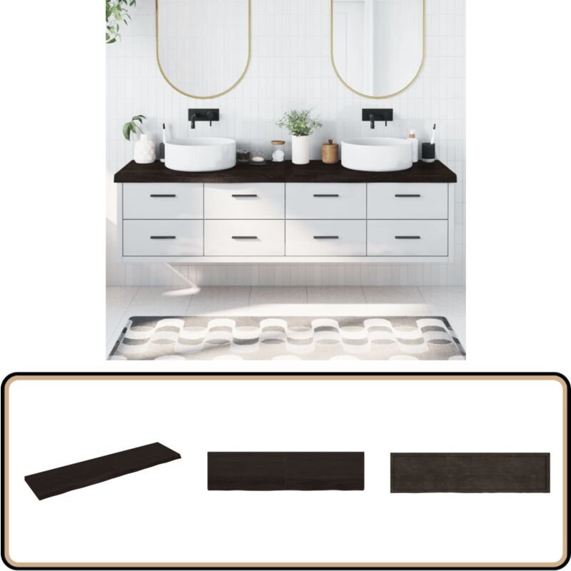 Waschtischplatte Dunkelbraun 200x50x(2-6)cm Massivholz - Holz Waschttisch Platte - Eiche - Massivt Holz - Badrenovierung...