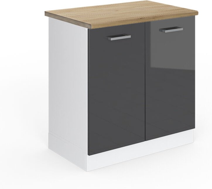 Thumbnail - Vicco - Spülenunterschrank R-Line, Anthrazit Hochglanz, 80 cm , ap Eiche