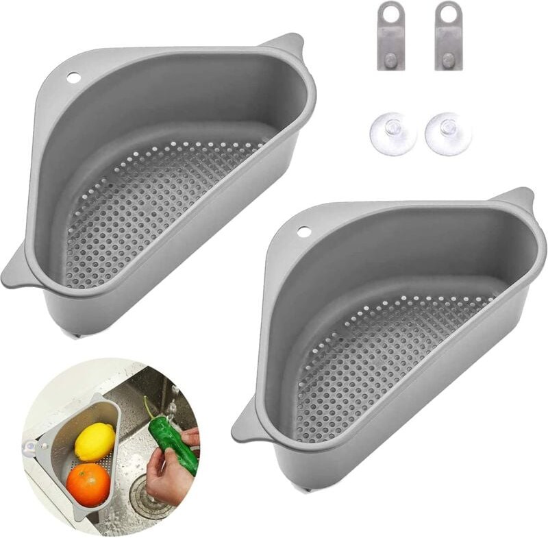 Thumbnail - 2 Stück dreieckige Spülbeckenhalter, Spülbecken-Abflusskörbe mit Saugnapf, multifunktionale Spülbecken-Abtropfgestelle f...