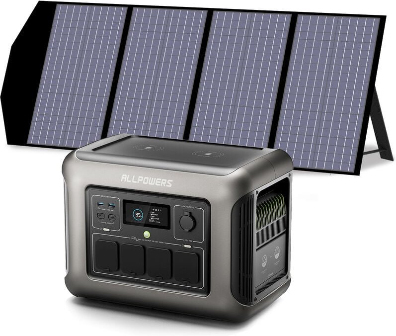R1500 Tragbare Powerstation mit 140W Solarpanel, 1152Wh LiFePO4 Batterie mit 1800W ac Ausgang Solargenerator, 43dB Leise...