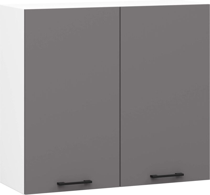 Thumbnail - Hängeschrank Küchenschrank Akord oliwia modular W80 Weiß 80 cm 2 Türen 2 Ebenen Front Graphitgrau B80 x H72 x T30 cm