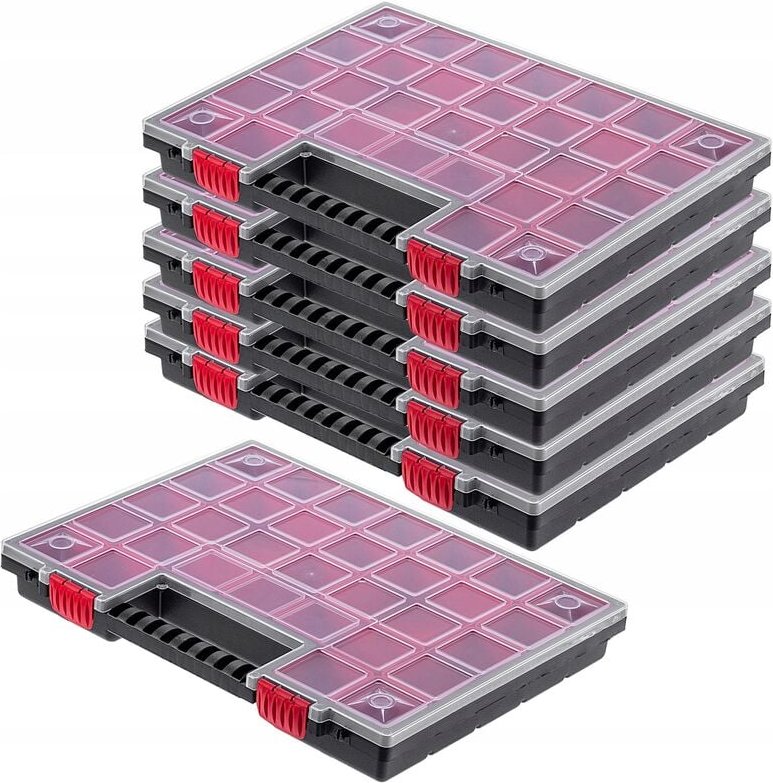 Organizer, Werkzeugkasten aus Kunststoff, mit Deckel, 40 x 30 cm, 6 Stück - Kadax