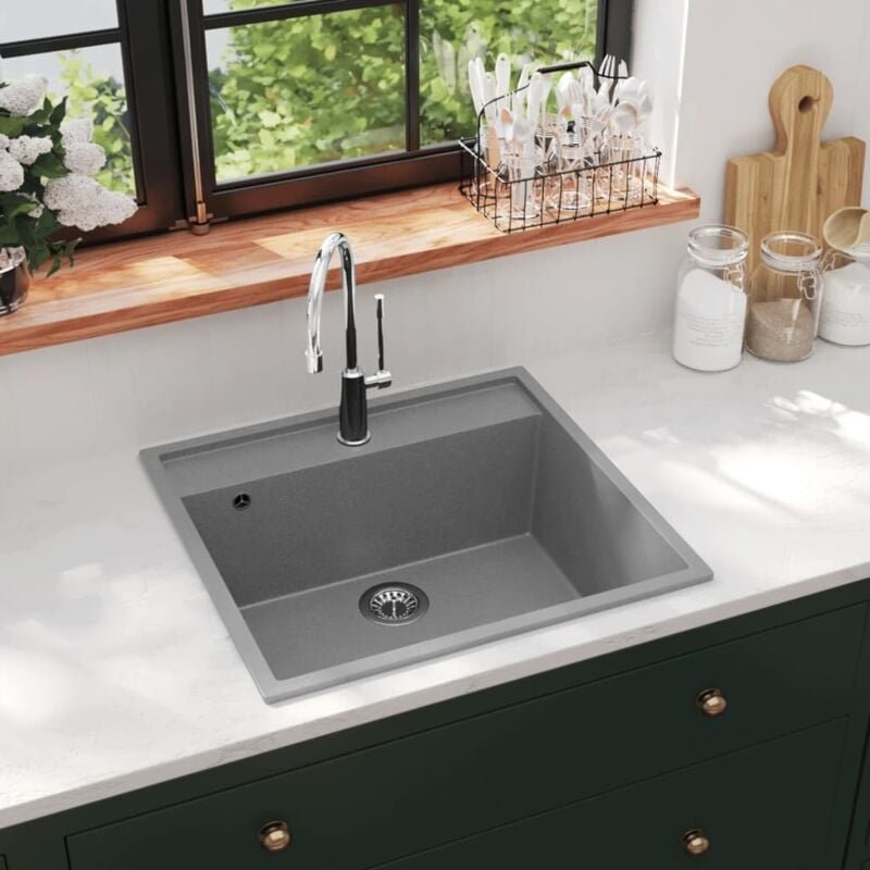 Maison Exclusive Küchenspüle mit Überlauf Grau Granit