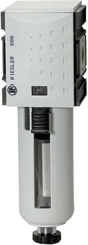 Filter »futura« mit PC-Behälter, Schutzkorb, 5 µm, BG1, g 1/4, va - Riegler
