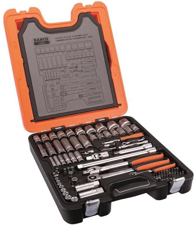 SteckschlüsselSatz 1/4' & 1/2'+ Ring Maulschlüsselsatz S103 Koffer 103-tlg - Bahco