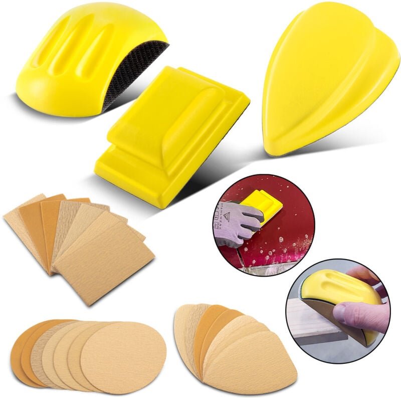 Handschleifblock 3er Set aus PU-Schaumstoff mit Klett-Schleifmittel - Stahlwerk