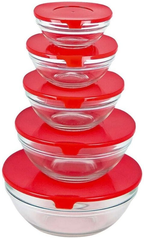 Trade Shop - Set 5 Stück Container Schüsselschüss Schüssel Glaskappe Microonde Frezere -