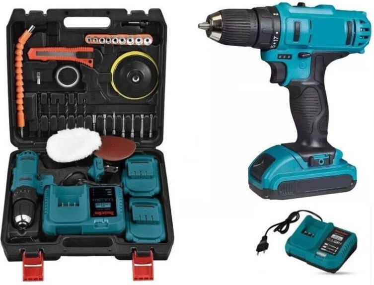 Trade Shop Traesio - Trade Shop - Bohrschrauber, Schlagschrauber, Doppel-Akku, 48 v, 4 Ah + Zubehör MLS0002 -