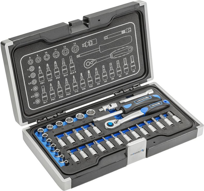 Hogert - 34-teiliges Ratschen-Set Högert Werkzeug Umschaltknarre Bitsortiment Universalgelenk
