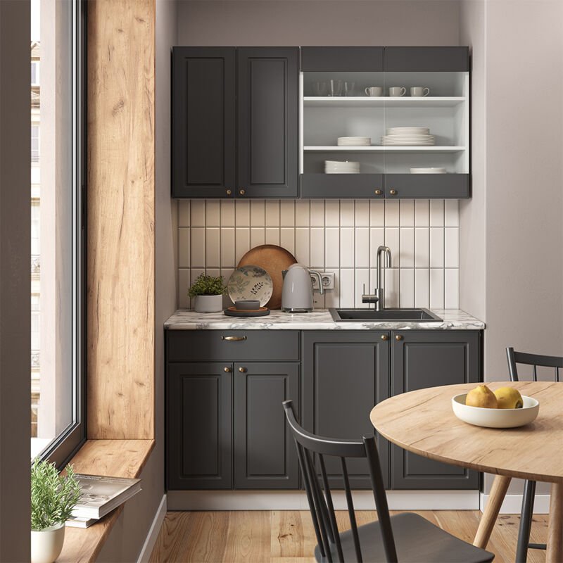 Vicco - Singleküche Fame-Line, Anthrazit-Gold/Weiß, 140 cm , ap Anthrazit