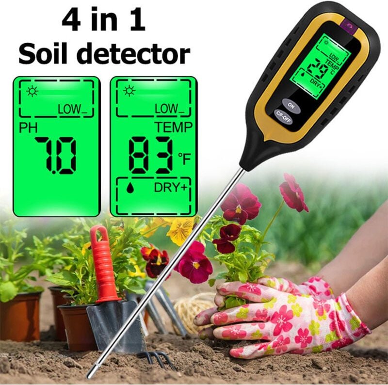 Bodentester pH-Feuchtigkeitstemperatur Licht 4-in-1 pH-Messgerät Bodenfeuchtigkeit Elektronischer Erdtester für Gartenpf...