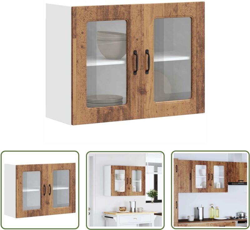 The Living Store - vidaXL Küchen-Hängeschrank mit Glastür Altholz-Optik Holzwerkstoff