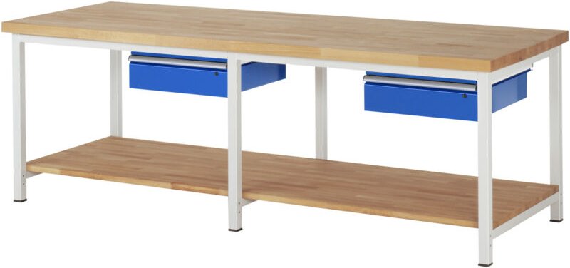 Werkbank höhenverstellbar 8001A7, B2500xT900xH840-1040mm, 2x Schublade-TA - RAU