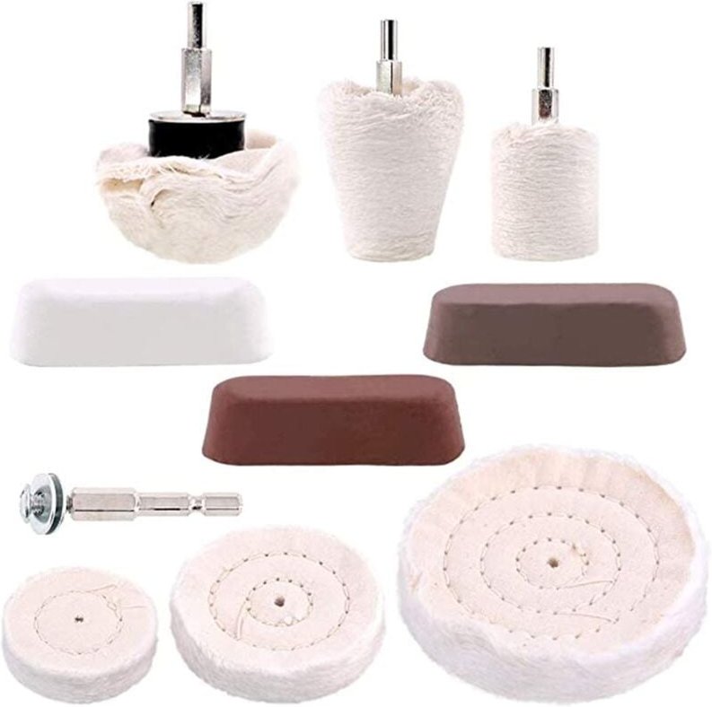 10-teiliges Polierscheiben-Set mit Polierpaste – Polierscheiben für Akkuschrauber – Aluminium und Edelstahl poliert