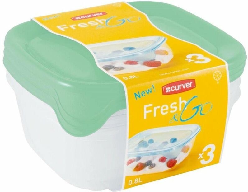 Thumbnail - Curver - zestaw pojemników kwadratowych fresh&go 3x0,8l /seledynowy/ transparentny
