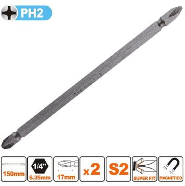 Trade Shop Traesio - Trade Shop - 2-TEILIGER satz 150 mm doppelköpfiger S2-MAGNETKREUZBITS PH2 57242 -