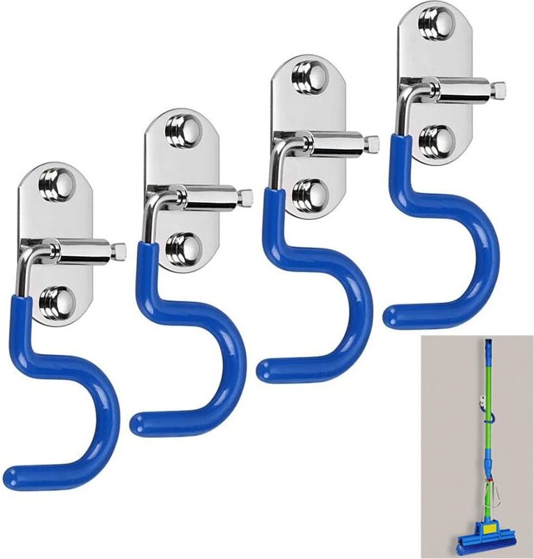 Longziming - 4-teiliges Aufbewahrungshaken, Garagen-Organizer, praktische Wandhalterungen, Mopp-Besen-Halter, Reinigungs...