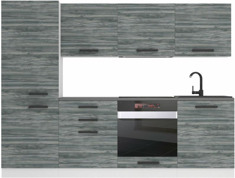 Küchenzeile Küchenblock Sandy - Küchenmöbel 240 cm Einbauküche Vollausstattung ohne Elektrogeräten mit Hängeschränke und...