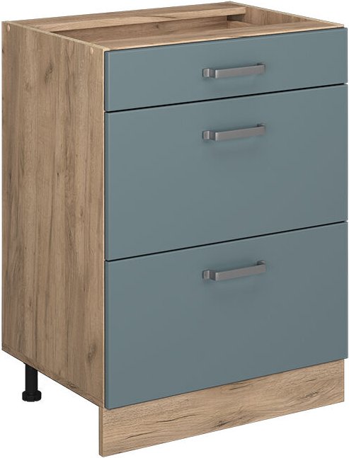 Küchenschrank R-Line, Blau-Grau, 60 cm mit Schubladen, ohne Arbeitsplatte, Vicco