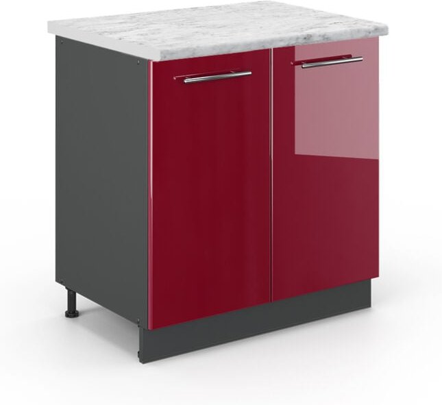 Vicco - Küchenschränke Fame-Line, Bordeaux Hochglanz, 80 cm , ap Marmor