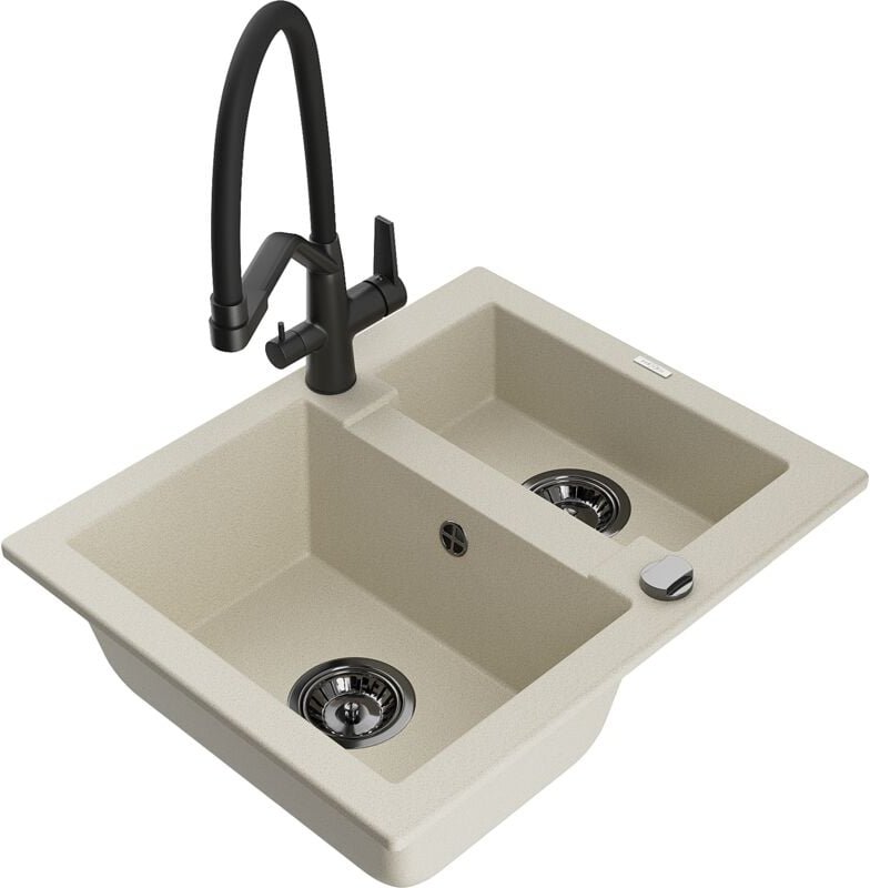 Carlos 1,5-Becken-Granitspüle mit Mischbatterie Duo, Beige - 6518-69-671701-70-B - Mexen