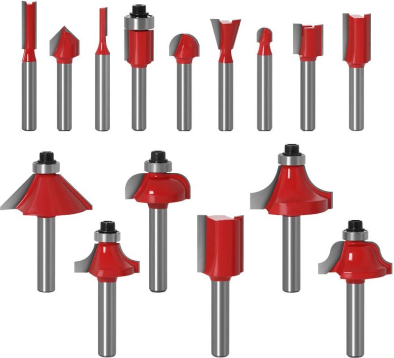 Crediri Fräser-Set für Holz, Hartmetall, 1/4-Zoll-Schaft, 15-teilig