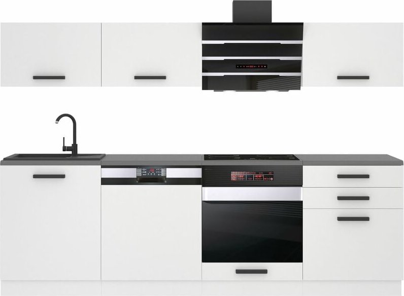 Küchenzeile Küchenblock Linda - Küchenmöbel 240 cm Einbauküche Vollausstattung ohne Elektrogeräten mit Hängeschränke und...