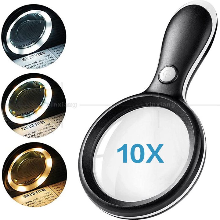 Beleuchtete Lupe, 10-fache Leselupe mit 3 Beleuchtungsmodi und 18 LEDs für ältere Menschen, Lesen, Inspektion, Hobbys, B...