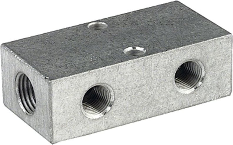 Verteilerleiste, Abgänge beidseitig, 2 x 3/8, 6 + 6 x 1/4, Alu - Riegler