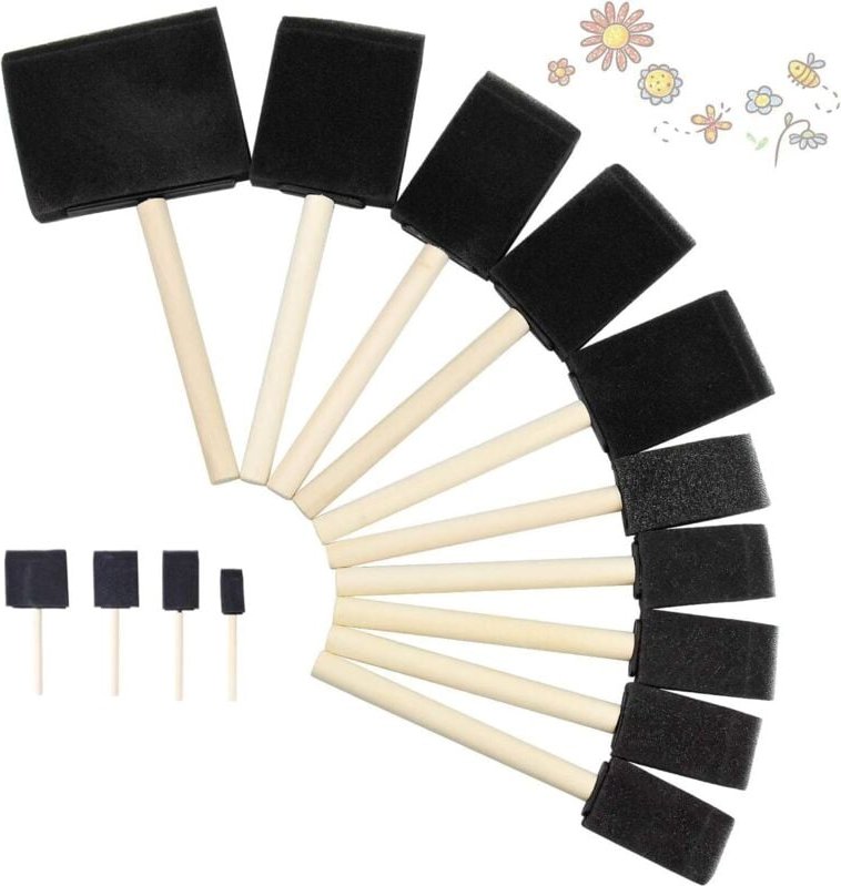 Bluedeer - Schwammpinsel Malutensilien Set 16 Stück Schwamm Schaum Pinsel, Farbschwammpinsel mit Holzgriff Schaumstoffpi...