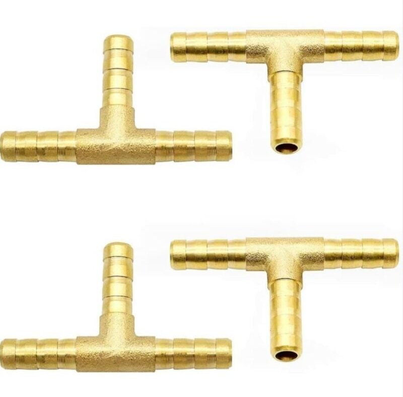 4 Stück 6 mm T-Stück Messing-Rohrverbinder Schlauchverlängerungsverbinder Druckluftschlauchverbinder Kraftstoffschlauchv...