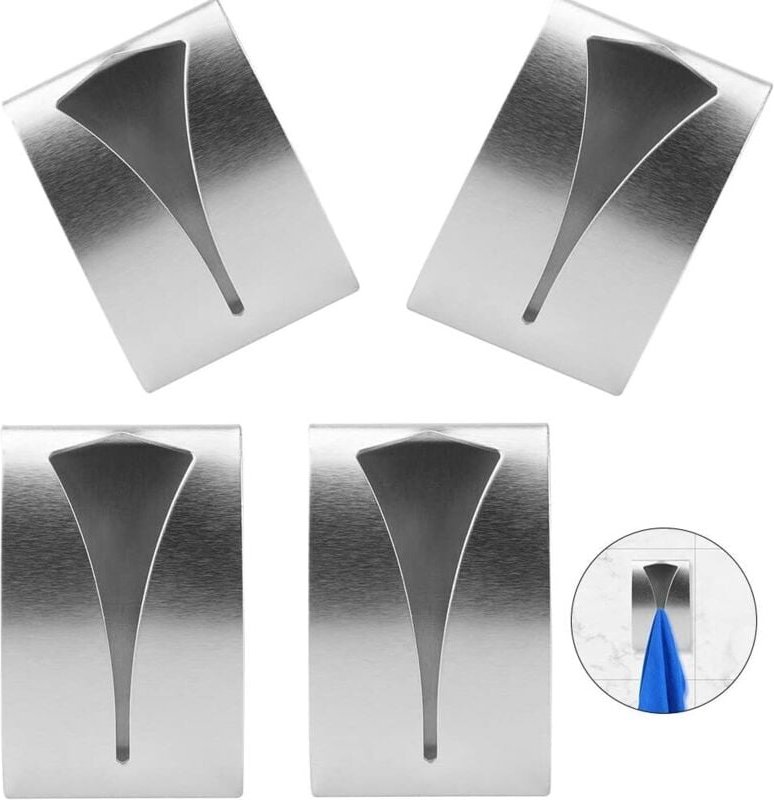Thumbnail - 4er Set Handtuchhaken Küche Selbstklebend Bad Handtuchhalter, Selbstklebender Handtuchhalter Edelstahl Wandmontage Handt...