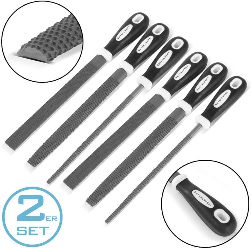 Stahlwerk - Raspelfeilen 6er Set 200 mm Rundfeilen, Halbrundfeilen und Flachfeilen