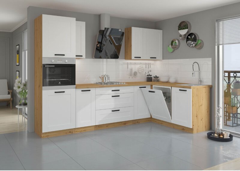Küchenmöbel-Set Isladora 285 Eckküche mit Hängeschränken Weiß Artisan - Furnix