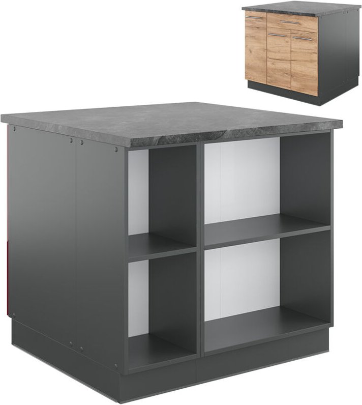 Kücheninsel Fame-Line, Goldkraft Eiche/Anthrazit, 90 cm mit Schublade, ohne Arbeitsplatte, Vicco