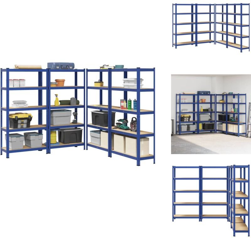 Lagerregale mit 5 Böden 4 Stk. Blau Stahl & Holzwerkstoff - Regal - Regale - Garagenregal - Industrieregal