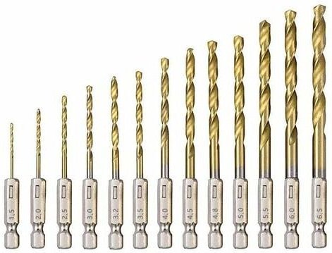 Aiperq - HSS-Spiralbohrer, 13-teilig, Sechskantbohrer aus Schnellarbeitsstahl mit Titanbeschichtung, 1,5 mm – 6,5 mm zum...
