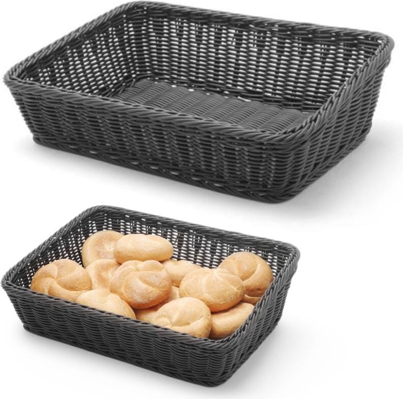 Brotpräsentationskorb, schräg, rechteckig, schwarz, 400x300x120 mm - Hendi 426661