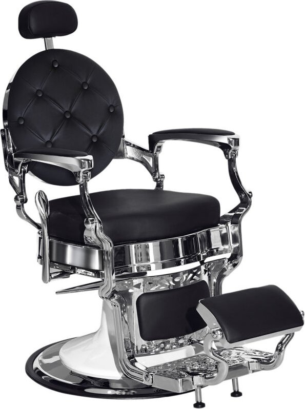 Friseurstuhl hydraulische Friseursessel 3860BK, mit Retro/Vintage Stil, 360° drehbar, Kunstleder, Silberrahmen, 110 × 68...