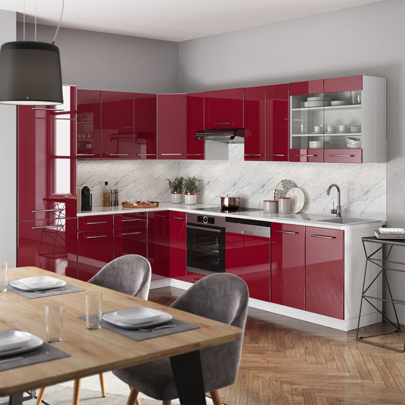 Vicco - Eckküche Fame-Line, Bordeaux Hochglanz/Weiß, 227 x 60 cm ohne Arbeitsplatte